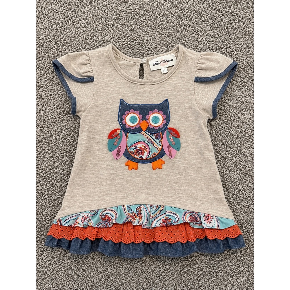 Rare Editions Toddler Girl Owl Tunic Top Heathered Ruffle Hem F127017 24M 2T